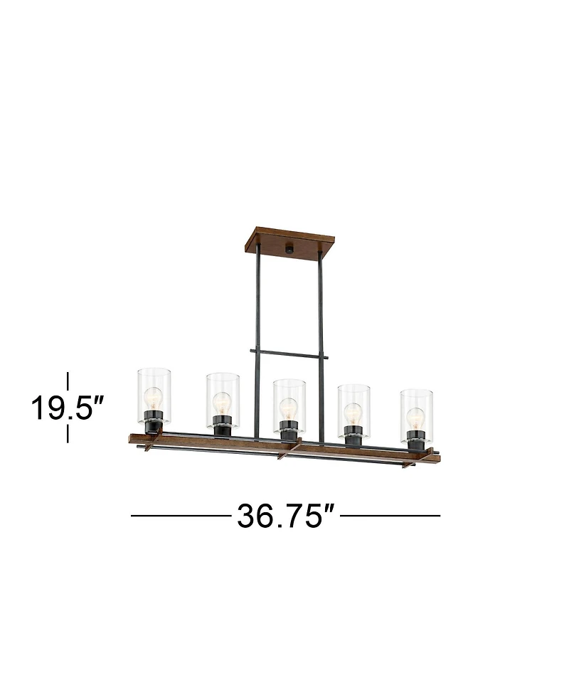 Franklin Iron Works Ranger Dust Bronze Wood Linear Pendant Chandelier 36 3/4" Wide Rustic Clear Glass 5-Light Fixture for Dining Room Kitchen Isl