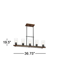 Franklin Iron Works Ranger Dust Bronze Wood Linear Pendant Chandelier 36 3/4" Wide Rustic Clear Glass 5-Light Fixture for Dining Room Kitchen Isl