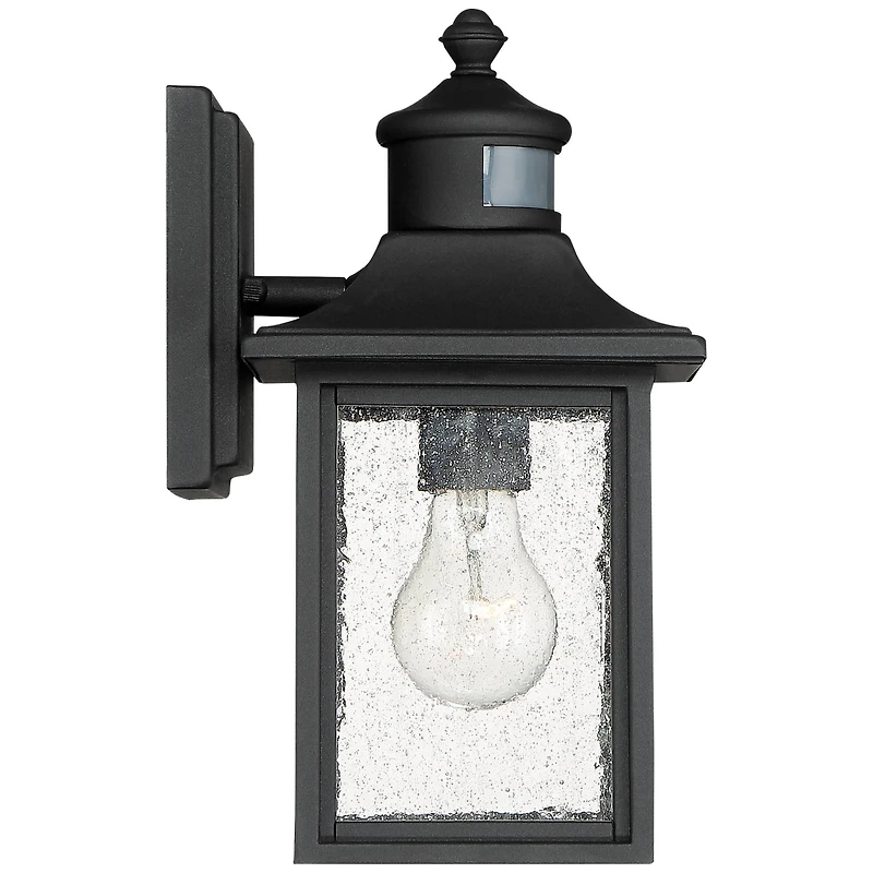 Moray Bay Industrial Outdoor Wall Light Fixture Black Steel 11 1/2" Seedy Glass Motion Sensor Dusk to Dawn for Exterior House Porch Patio Outside Deck