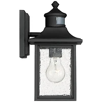 Moray Bay Industrial Outdoor Wall Light Fixture Black Steel 11 1/2" Seedy Glass Motion Sensor Dusk to Dawn for Exterior House Porch Patio Outside Deck