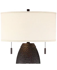 Franklin Iron Works Rustic Farmhouse Vintage Table Lamp with Usb Charging Port 31" Tall Bronze Drum Shade Living Room Bedroom House Bedside