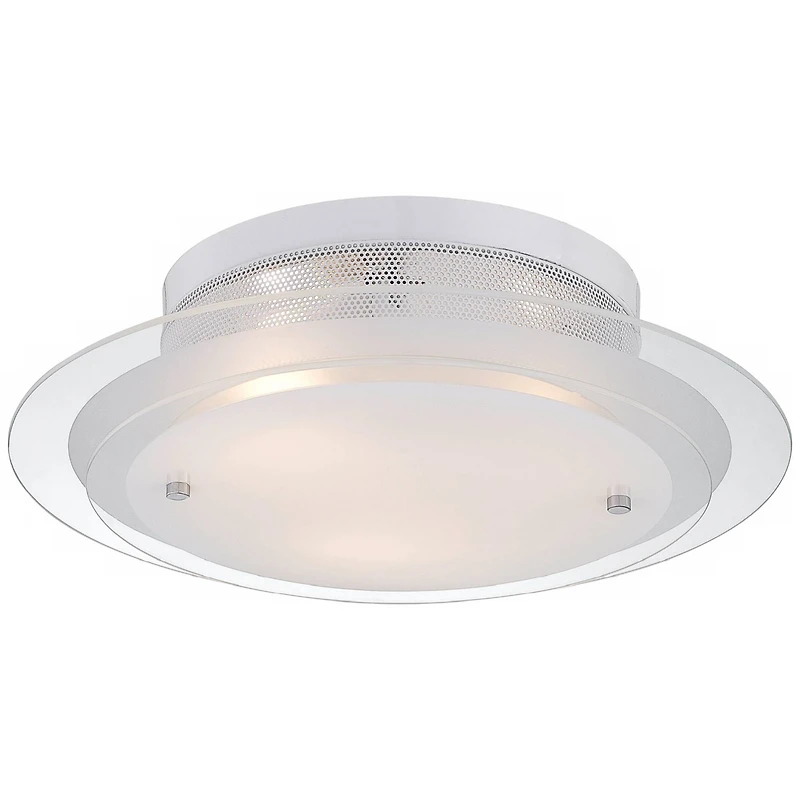 Possini Euro Design Modern Ceiling Light Flush Mount Fixture 15 3/4" Wide Gleaming White 3-Light 2-Tier Clear Frosted Glass for Bedroom Kitchen H