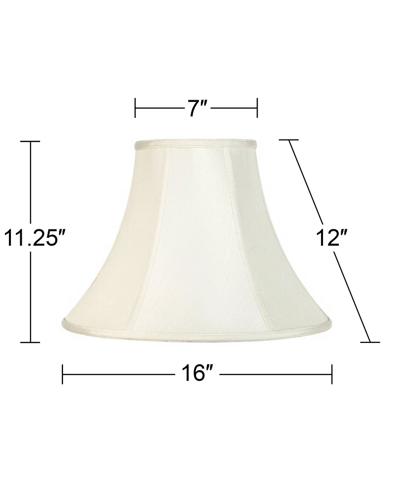 Creme Medium Bell Lamp Shade 7" Top x 16" Bottom x 12" Slant x 11.25" High (Spider) Replacement with Harp and Finial