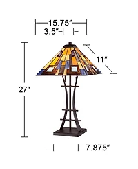 Robert Louis Tiffany Jewel Tone Mission Table Lamp 27" Tall Iron Bronze Geometric Stained Glass Art Shade for Bedroom Living Room Bedside Nightst