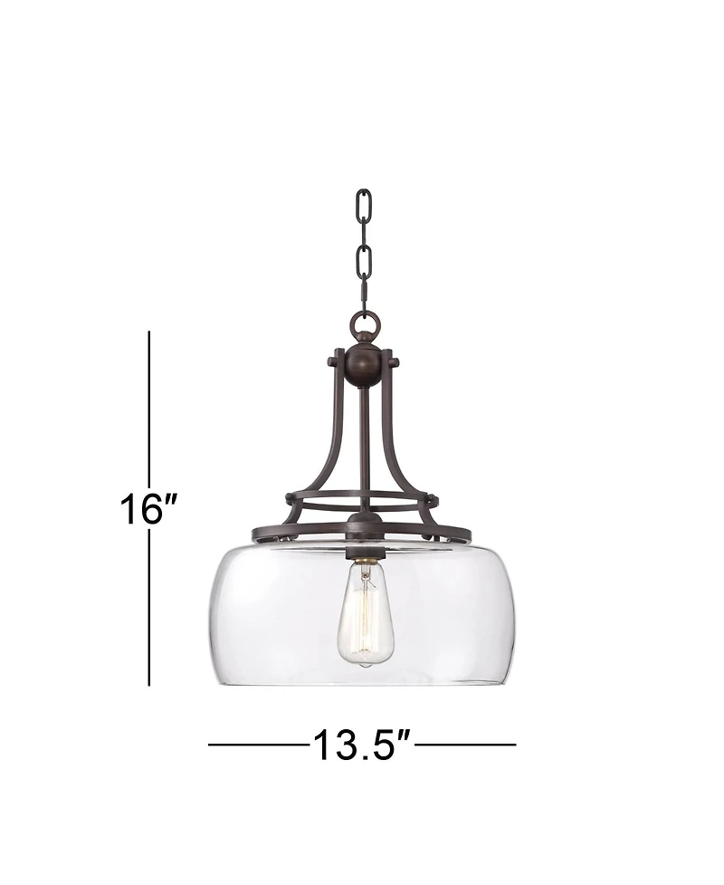 Franklin Iron Works Charleston Bronze Brown Small Pendant Light 13.5" Wide Farmhouse Industrial Rustic Clear Glass Shade Dining Room House Bedroom Ent