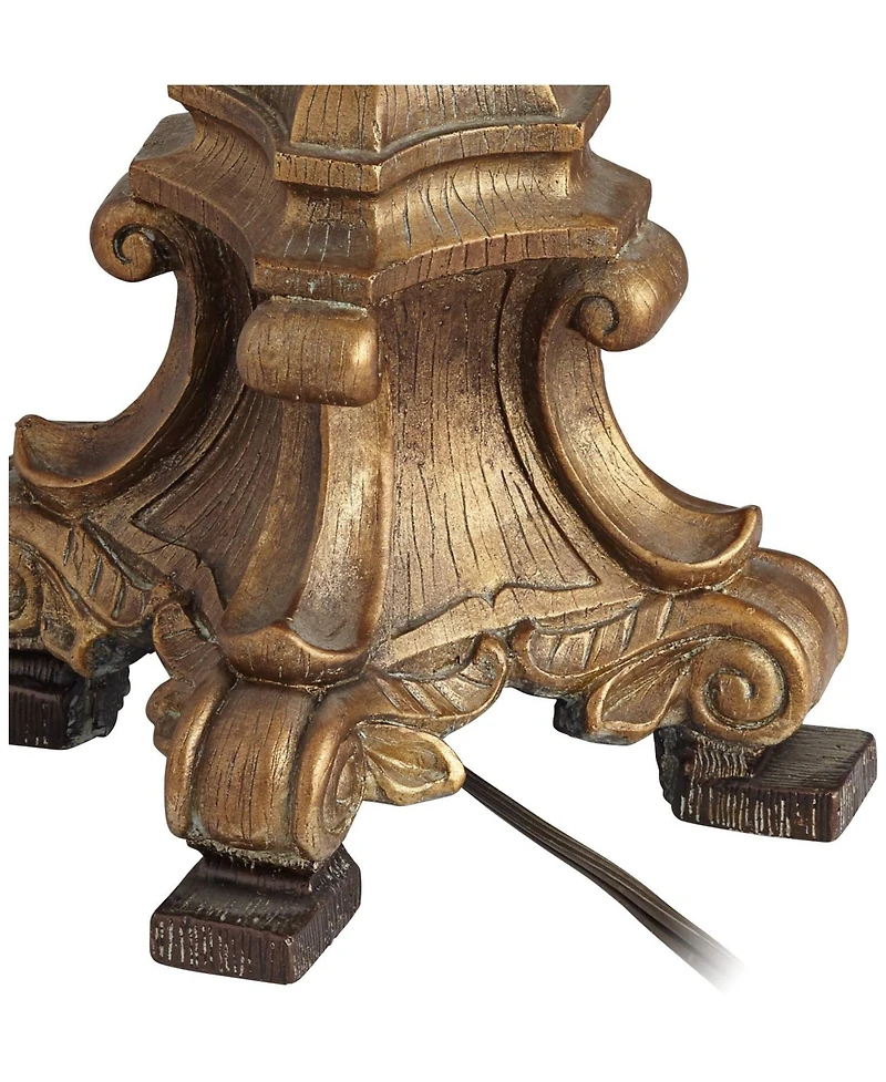 Barnes and Ivy Duval Traditional Table Lamp 33" Tall Aged Gold Candlestick Crystal Fabric Bell Shade for Bedroom Living Room Bedside Office Famil