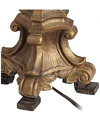 Barnes and Ivy Duval Traditional Table Lamp 33" Tall Aged Gold Candlestick Crystal Fabric Bell Shade for Bedroom Living Room Bedside Office Famil