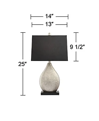 Regency Hill Marco Modern Art Deco Table Lamps 25" High Set of 2 Silver Luxe Black Rectangular Shade for Bedroom Living Room Bedside Nightstand O