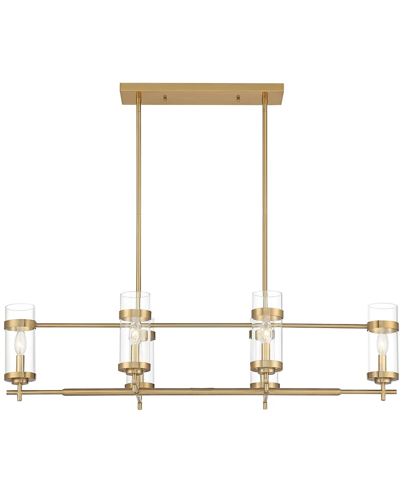Possini Euro Design Mikel Soft Gold Linear Island Pendant Chandelier 42" Wide Modern Clear Glass Shade 6-Light Fixture for Dining Room House Kitc