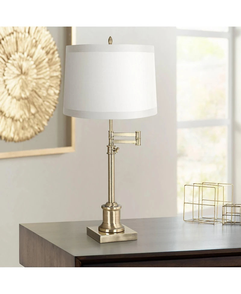 Springcrest Set of 2 White Fabric Medium Drum Lamp Shades 13" Top x 14" Bottom x 10" High (Spider) Replacement with Harp and Finial