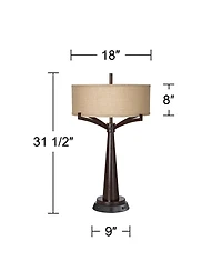 Tremont Rustic Farmhouse Table Lamp 31 1/2" Tall with Usb and Ac Power Outlets in Base Bronze Iron Dimmable Burlap Drum Shade for Bedroom Living Room