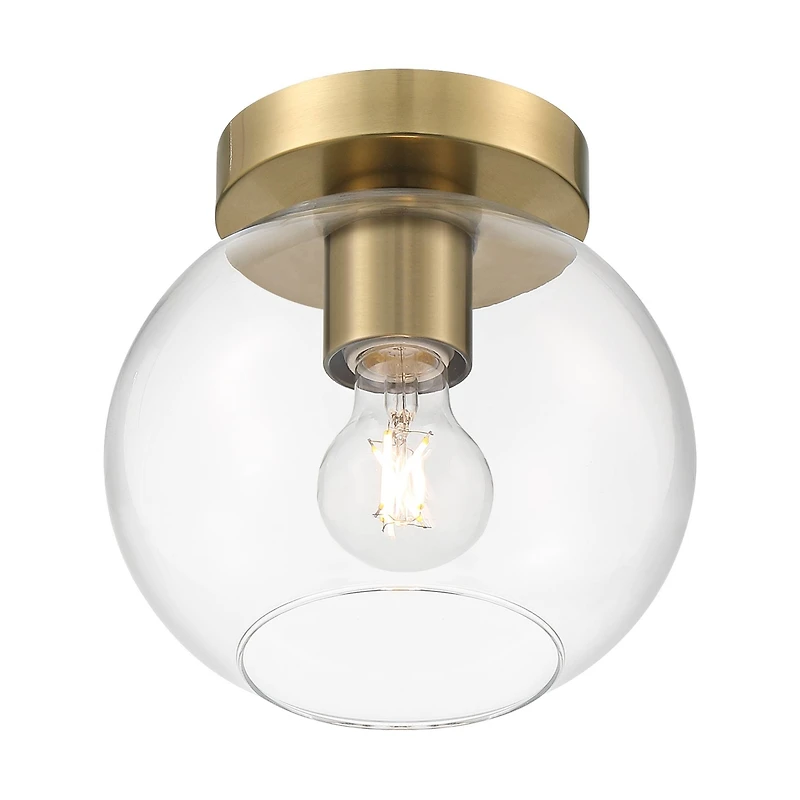 Possini Euro Design Kavin Modern Ceiling Light Semi Flush-Mount Fixture 8 3/4" Brass Clear Glass for Bedroom Kitchen Living Room