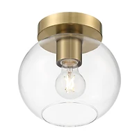 Possini Euro Design Kavin Modern Ceiling Light Semi Flush-Mount Fixture 8 3/4" Brass Clear Glass for Bedroom Kitchen Living Room
