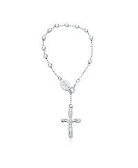 Bling Jewelry Religious Chain Link Bracelet Jesus Crucifix Virgin Mary Rosary Beads Silver