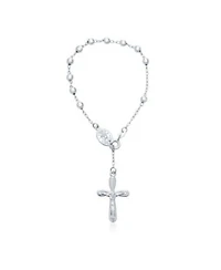 Bling Jewelry Religious Chain Link Bracelet Jesus Crucifix Virgin Mary Rosary Beads Silver