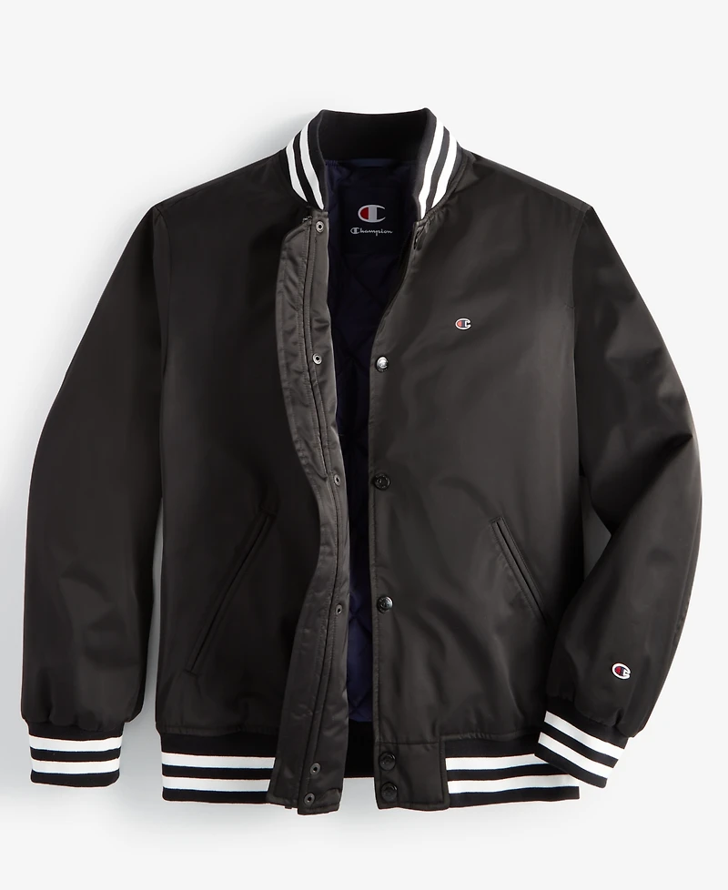 Champion Men's Classic Logo Striped-Trim Varsity Jacket