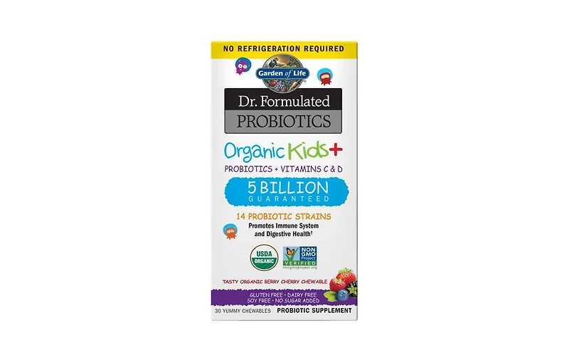 Garden of Life Dr. Formulated Probiotics Organic Kids Berry Cherry Shelf Stable, 30 Chewable Tabs