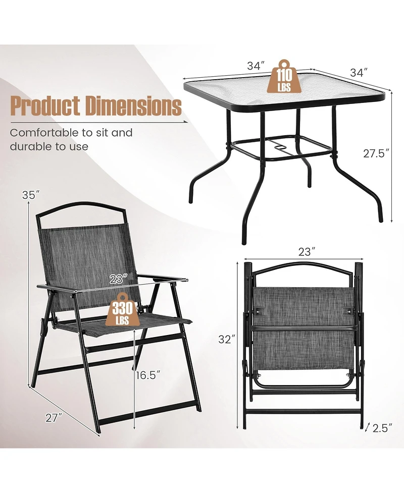 Slickblue Patio Dining Set for 4 with Umbrella Hole-Grey