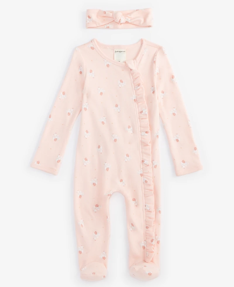 Baby Girls Tiny Dancer Cotton Footed Coverall & Headband, 2 Piece Set, Exclusively at Macy's