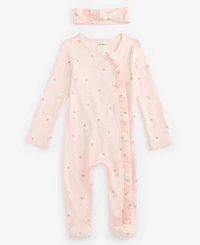 Baby Girls Tiny Dancer Cotton Footed Coverall & Headband, 2 Piece Set, Exclusively at Macy's