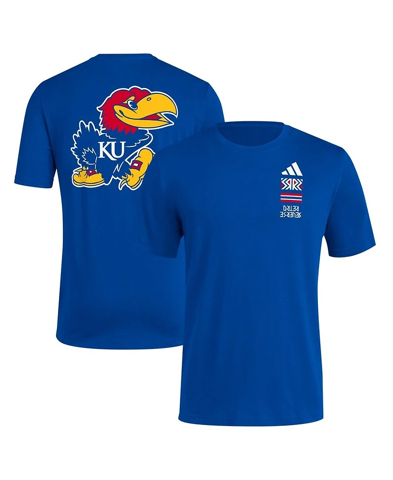 Adidas Men's Royal Kansas Jayhawks Reverse Retro Baseball 2 Hit T-Shirt