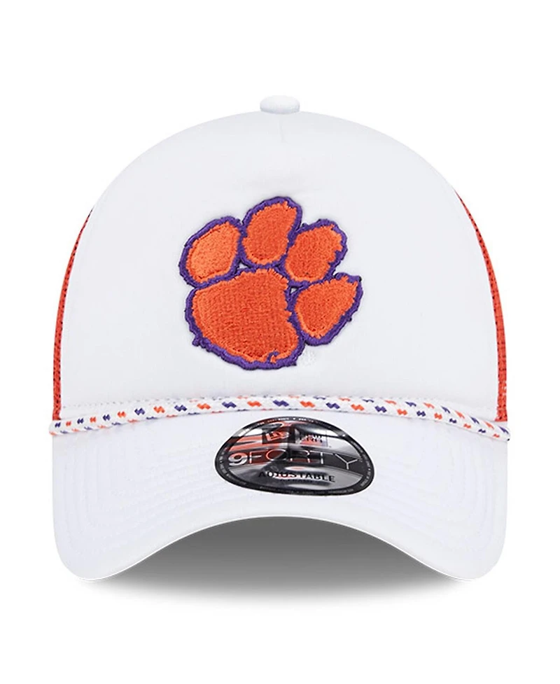 New Era Men's White/Orange Clemson Tigers Court Sport Foam A-Frame 9FORTY Adjustable Trucker Hat