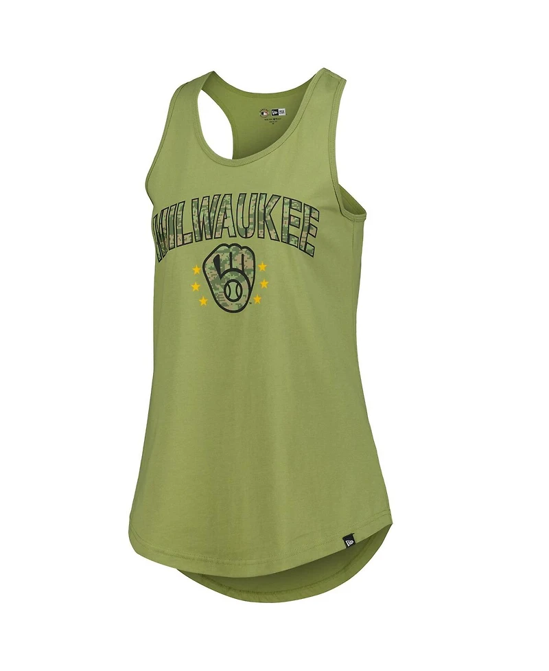 New Era Women's Olive Milwaukee Brewers Armed Forces Day Tank Top