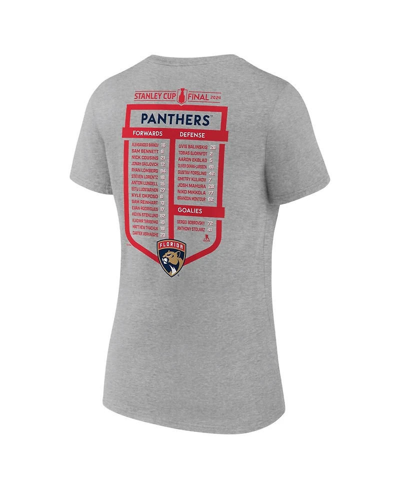 Fanatics Women's Heather Gray Florida Panthers 2024 Stanley Cup Final Plus V-Neck Roster T-Shirt