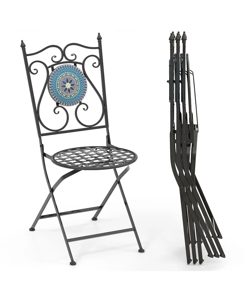 Slickblue Set of 2 Mosaic Chairs for Patio Metal Folding Chairs