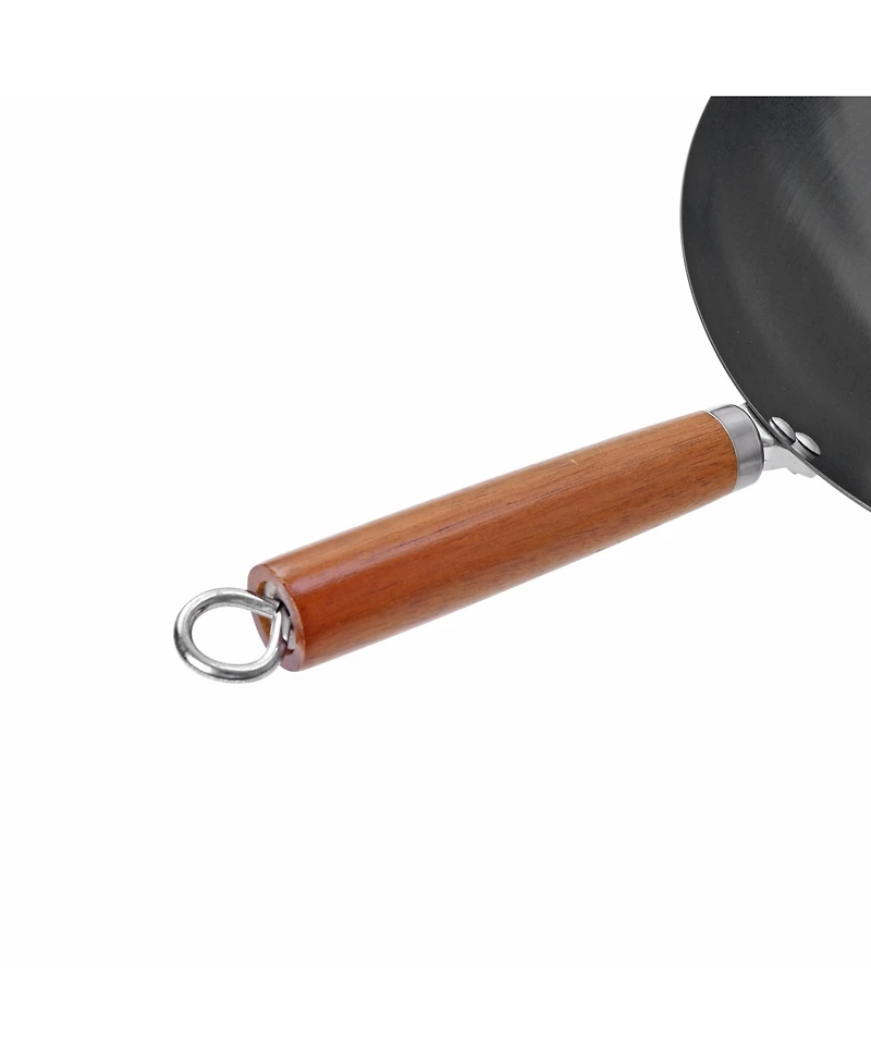 Commercial Chef 12" Carbon Steel Wok with Acacia Wood Handle, Non Stick Stir Fry Pan with Ceramic Coating, Safe for Any Cooktop or Grill, Lighter