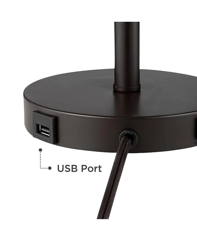 360 Lighting Heyburn Modern Accent Table Lamp 20" High Dark Bronze with Usb and Ac Power Outlet in Base Oatmeal Cylinder Shade for Bedroom Office
