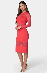 Bebe Women's Lace Inset Midi Dress