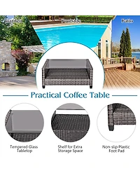 8PCS Patio Rattan Furniture Set Coffee Table Cushioned Sofa Garden Lawn Gray