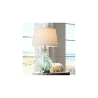 360 Lighting Cirrus Modern Style Accent Table Lamp 22" High Blue Gray Glazed Art Glass Off White Drum Shade Decor for Living Room Bedroom House Bedsid