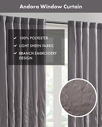Madison Park Andora Botanical Embroidered Curtain Panel, Single with Privacy Lining for Bedroom and Living Room, 84 inch length