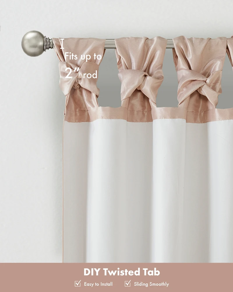 Madison Park Emilia Twist Tab Lined Window Curtain Panel, Single with Privacy Lining for Bedroom and Living Room