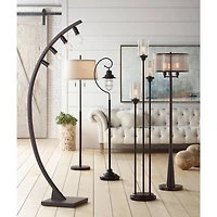 Franklin Iron Works Durango Rustic Farmhouse Floor Lamp 62" Tall Oiled Bronze Metal 3 Light Led Brown Sheer Drum Shade for Living Room Bedroom Of