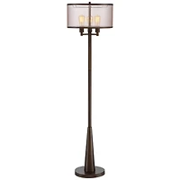 Franklin Iron Works Durango Rustic Farmhouse Floor Lamp 62" Tall Oiled Bronze Metal 3 Light Led Brown Sheer Drum Shade for Living Room Bedroom Of