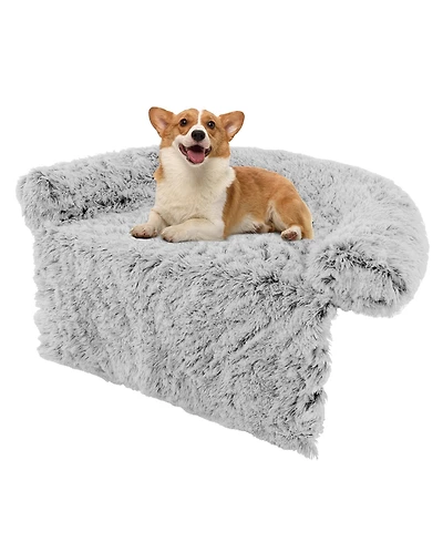 Plush Calming Dog Couch Bed with Anti-Slip Bottom Mat for Small Dogs & Cats