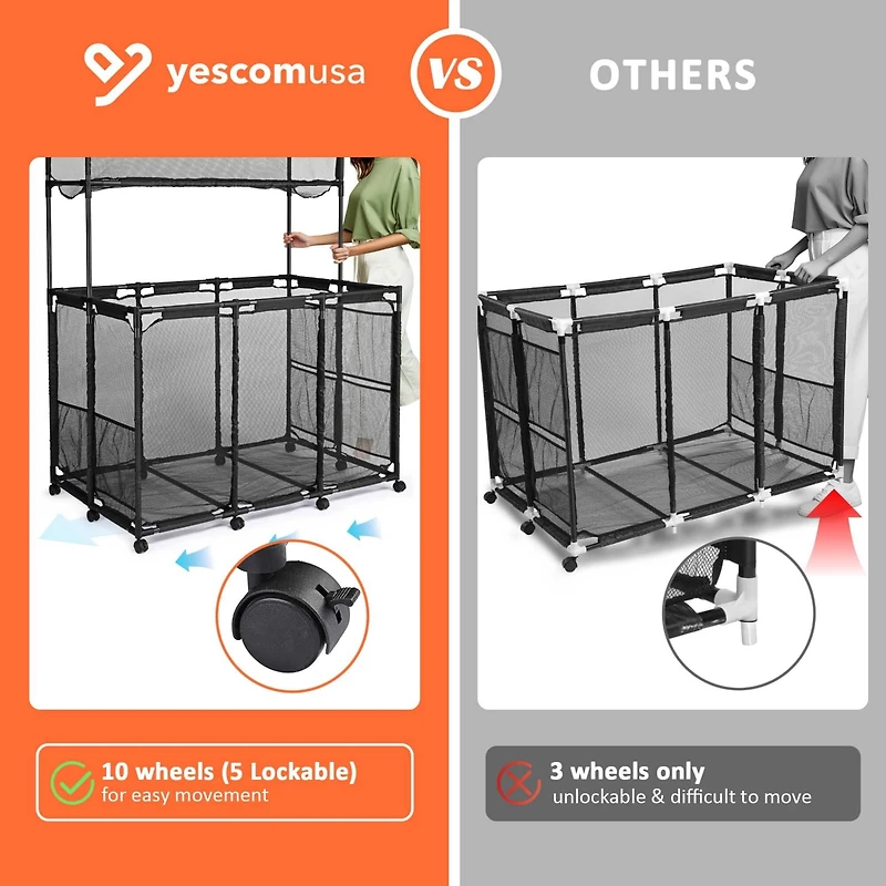 Yescom Metal Frame 10 Wheels Rolling Mesh Pool Storage Bin Xx-Large Double Decker with Noodle Holder Pool Float Storage Organizer