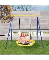 Costway Metal A-Frame Swing Stand Heavy Duty Extra Swing Frame w/Ground Stakes for Backyard
