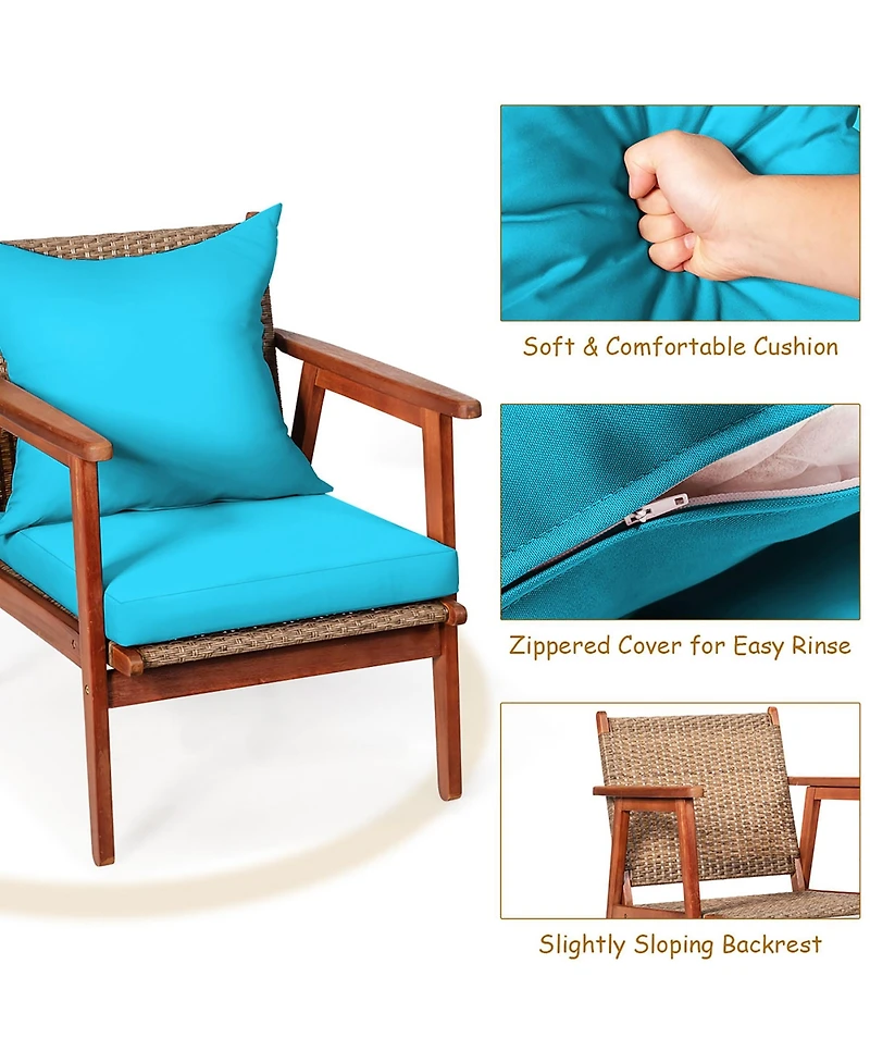 Costway 8PCS Patio Rattan Furniture Set Acacia Wood Frame Cushioned Sofa Chair Turquoise