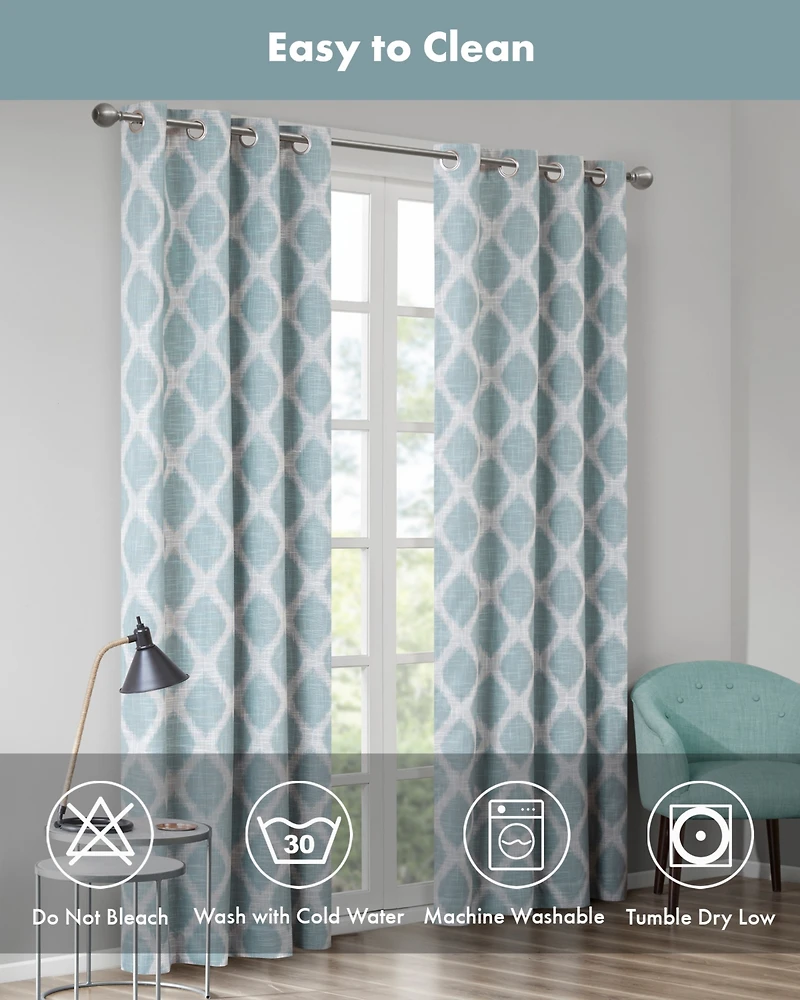 Blakesly Ikat blackout curtains for bedroom, Silver grommet top fit up to 1.25 inches rod Single Curtain Panel for Living Room, Width 50 length 95 inc