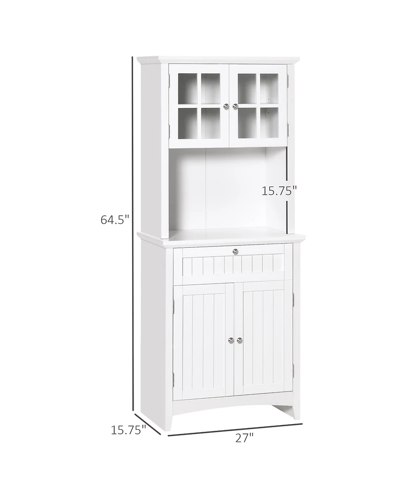 Homcom Elegant Buffet with Hutch, Kitchen Pantry Storage Cabinet with Framed Glass Door Drawer and Microwave Space, White