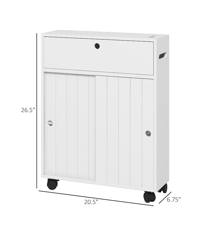 Kleankin Bathroom Toilet Paper Cabinet on Wheels with Storage,