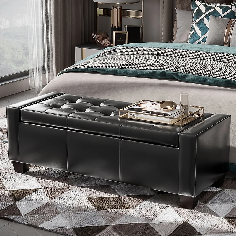 Homcom Modern Ottoman Bench Seat Faux Leather Sofa Shoe Storage Footrest