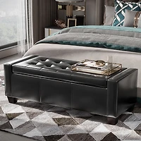 Homcom Modern Ottoman Bench Seat Faux Leather Sofa Shoe Storage Footrest