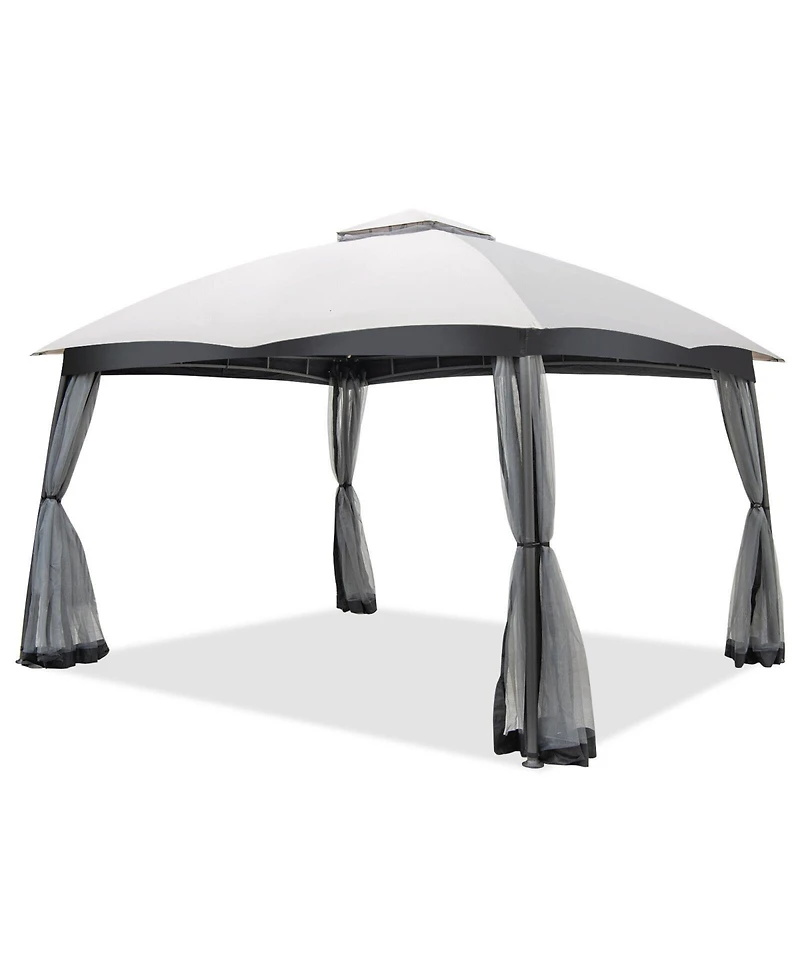 Slickblue 10 x 12 Feet Patio Double-Vent Canopy with Privacy Netting and 4 Sandbags-Grey