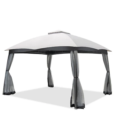 Slickblue 10 x 12 Feet Patio Double-Vent Canopy with Privacy Netting and 4 Sandbags-Grey