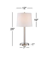 Camile Modern Table Lamps 25" High Set of 2 with Hotel Style Usb Charging Port Brushed Nickel Off White Drum Shade for Living Room Desk Bedroom H